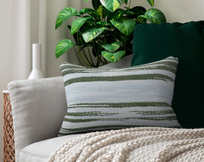 Green Striped Watercolor Lumbar Pillow | Decorative Pillow
