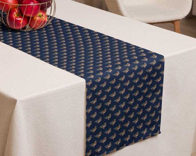 Mallard Reserve Newport Navy Duck Print Table Runner 90"x16" | Preppy Heritage Decor | Estate Dining Table | Top Nacch Luxe