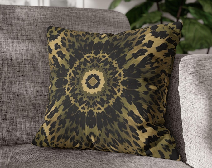 Leopard Kaleidoscope Pillow | Animal Print Decorative Throw Pillow | 18"x18"