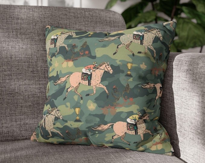 Cowboy Horse Pattern Square Pillow | Camo Western Equestrian Throw Pillow | 18"x18"