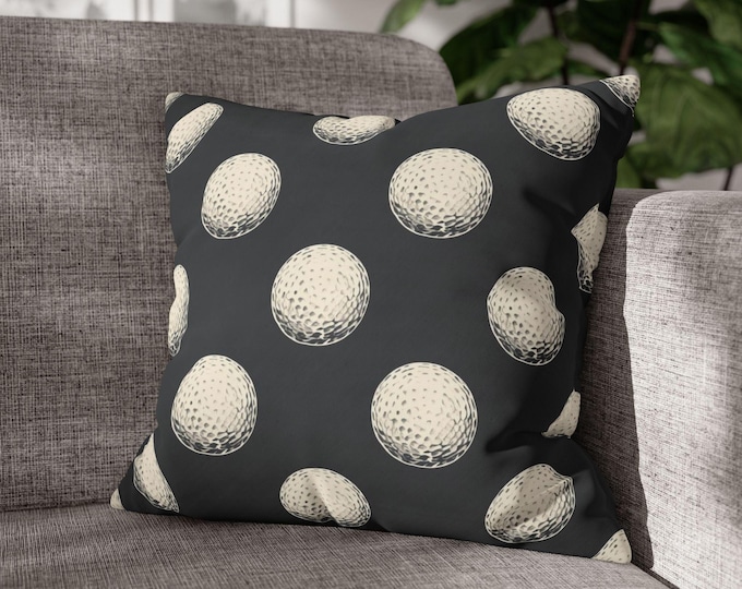 Retro Golf Balls Pattern Pillow | Black White Polka Dot Accent Cushion (18"x18")