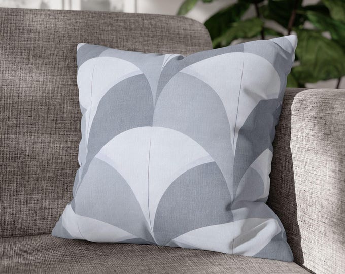 Geometric Arch Pattern Square Throw Pillow | Gray Mid Century Modern Canvas Accent Cushion (18"x18")