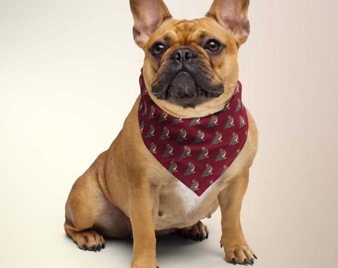 Mallard Duck Print Pet Bandana | Bordeaux Burgundy Country Estate Style Accessory