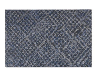 Blue Geometric Pattern Area Rug | Textured Ikat Diamond Minimalist Accent Rug (4'x6')