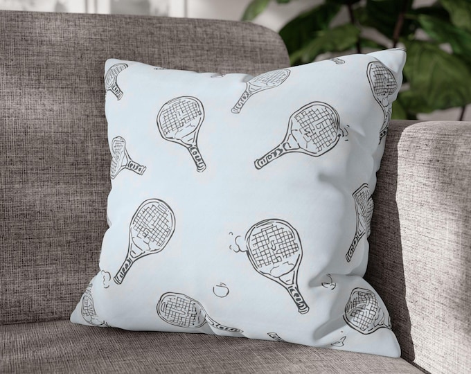 Hand-Drawn Pickleball Paddles Rackets Pillow | Square Poly Canvas Pillow | 18"x18"