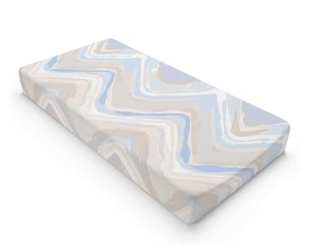 Blue Marble Chevron Baby Changing Pad Cover | Neutral Nursery