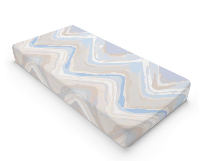 Blue Marble Chevron Baby Changing Pad Cover | Neutral Nursery