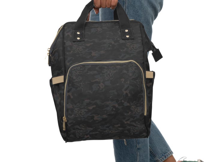 Black Camo Multifunctional Diaper Backpack | Baby Changing Bag