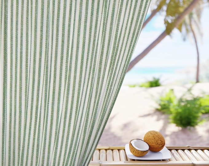 Green Vertical Stripe Window Curtain | Single Panel, Light-Filtering Drapery