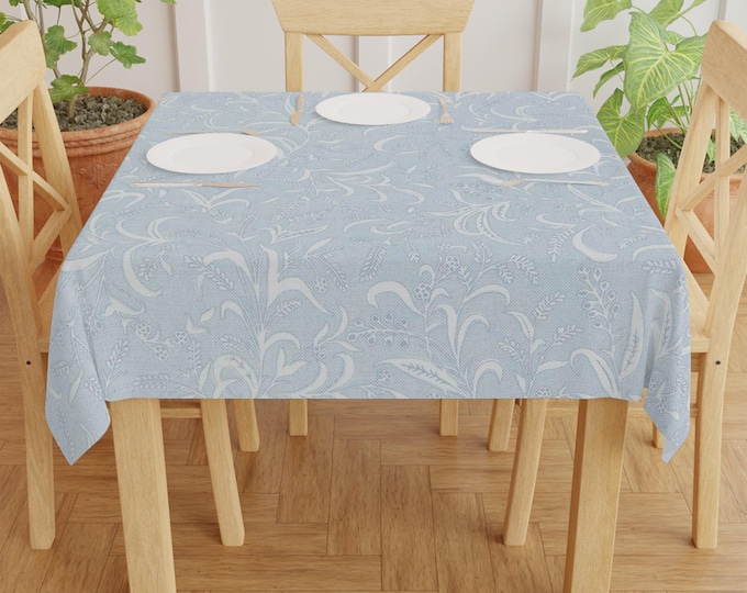 Light Blue Swirl Pattern Tablecloth | Floral Damask Table Linen