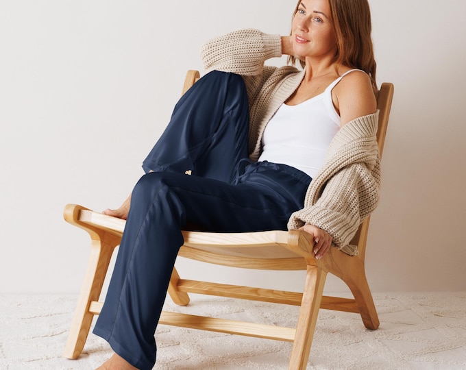 Newport Navy Luxury Solid Pajama Pants – Silky Relaxed Fit Women’s Lounge Pants | Coastal Preppy Sleepwear | Estate Style Nightwear