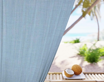 Light Blue Linen Texture Window Curtain | Single Panel Drapery