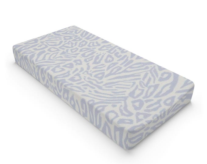 Soft Blue Animal Print Baby Changing Pad Cover | Nursery Decor