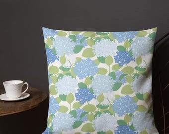 Blue & Green Botanical Throw Pillow 18x18 | Vintage Floral Garden Accent Pillow