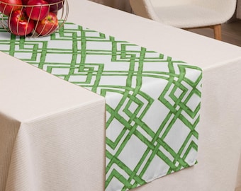 Preppy Trellis Table Runner – 90"x16" | Elegant Dining Accent