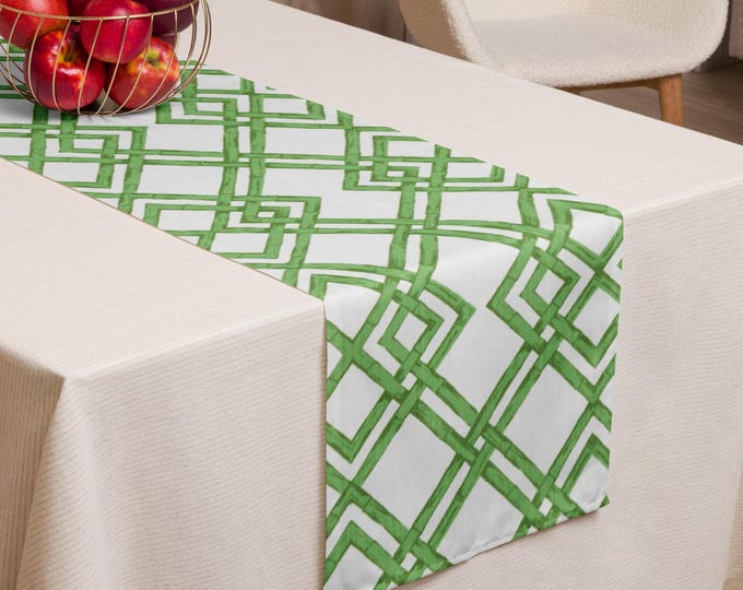 Preppy Trellis Table Runner – 90"x16" | Elegant Dining Accent