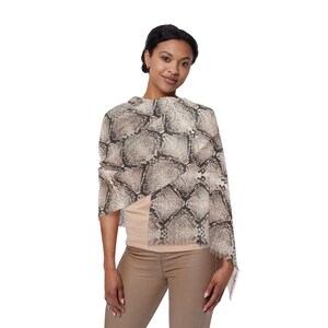 Beige Python Snakeskin Animal Print Lightweight Neck Scarf | Luxury Shoulder Wrap | Elegant Resort Travel Accessory (27"x71")