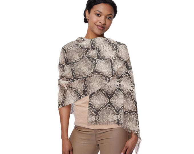 Beige Python Snakeskin Animal Print Lightweight Neck Scarf | Luxury Shoulder Wrap | Elegant Resort Travel Accessory (27"x71")