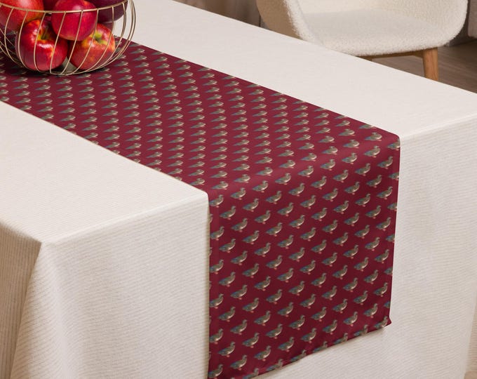 Mallard Reserve Bordeaux Burgundy Duck Print Table Runner 90"x16" | Preppy Heritage Decor | Estate Dining Table | Top Nacch Luxe