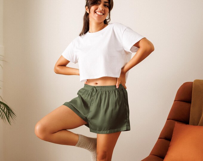 Evergreen Estate Women’s Silky Pajama Shorts | Nautical Silky Sleepwear PJs | Marina Yacht Club Luxe Lounge | Matching Coastal Family