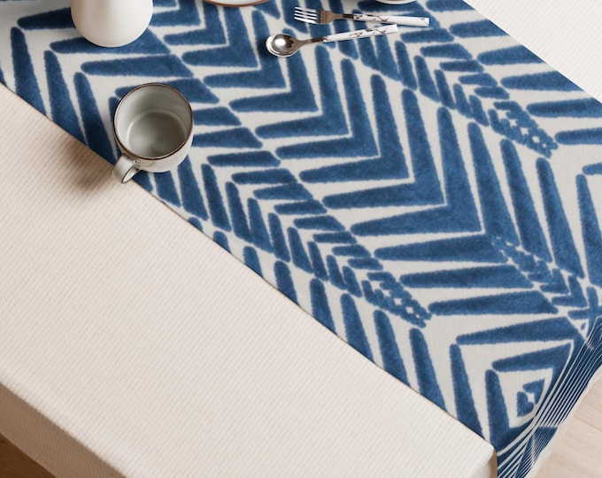 Navy & White Geometric Table Runner | Preppy Coastal Dining Accent 90x16