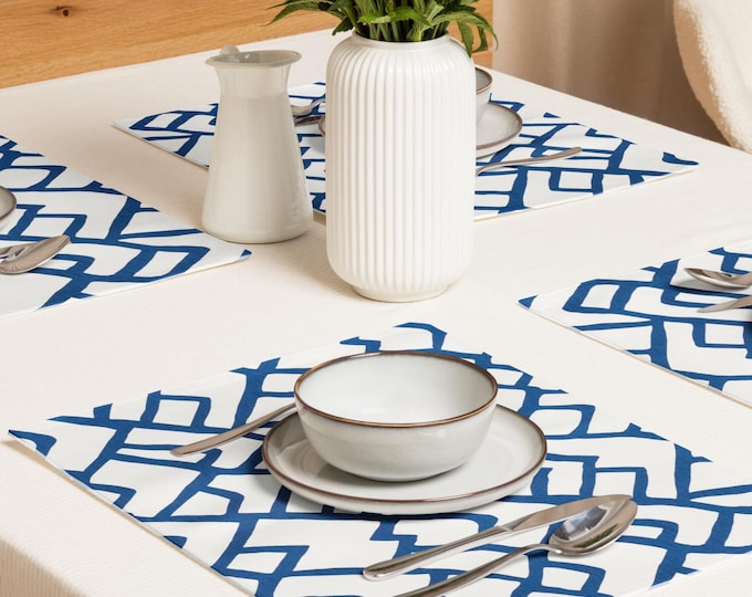 Navy Geometric Placemats (Set of 4) | Preppy Coastal Table Decor