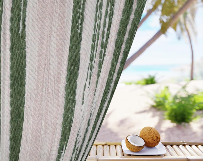 Green Vertical Stripe Window Curtain | Modern Textured Panel