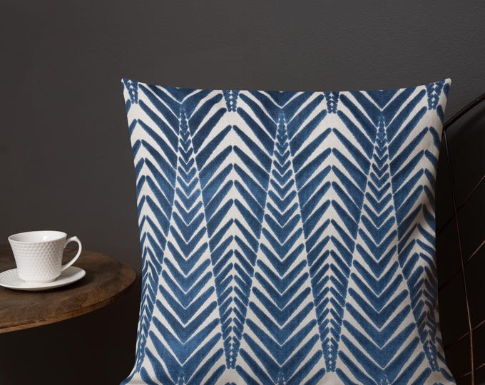 Navy Geometric Throw Pillow 18x18 | Preppy Coastal Accent Pillow