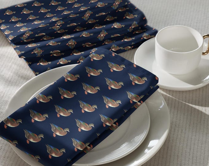 Mallard Reserve Newport Navy Duck Print Napkins 20"x20" Set of 4 | Preppy Heritage Table Linens | Estate Dining | Top Nacch Luxe