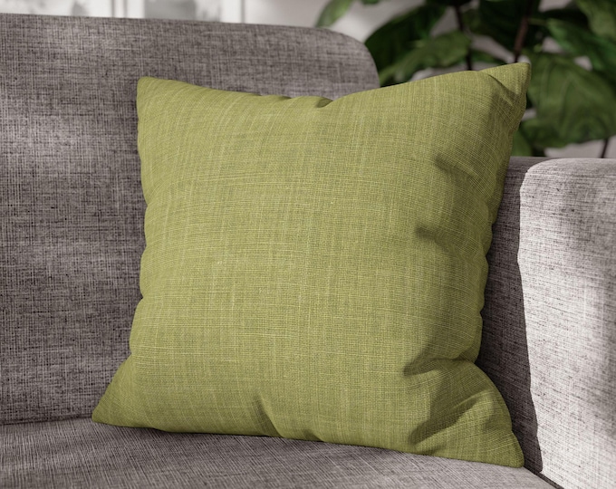 Solid Olive Green Preppy Square Canvas Throw Pillow | Cozy Minimalist Decor | Textured Accent Cushion (18"x18")