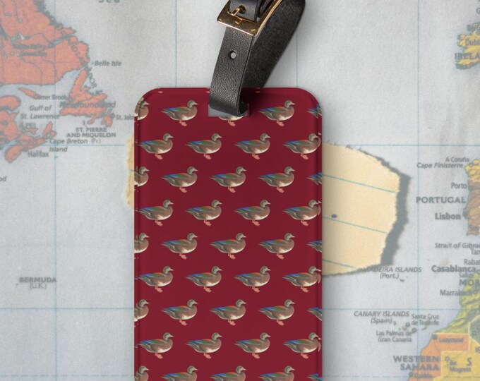 Bordeaux Burgundy Mallard Duck Luggage Tag | Preppy Travel Accessory | Heritage Luxe Travel Tag