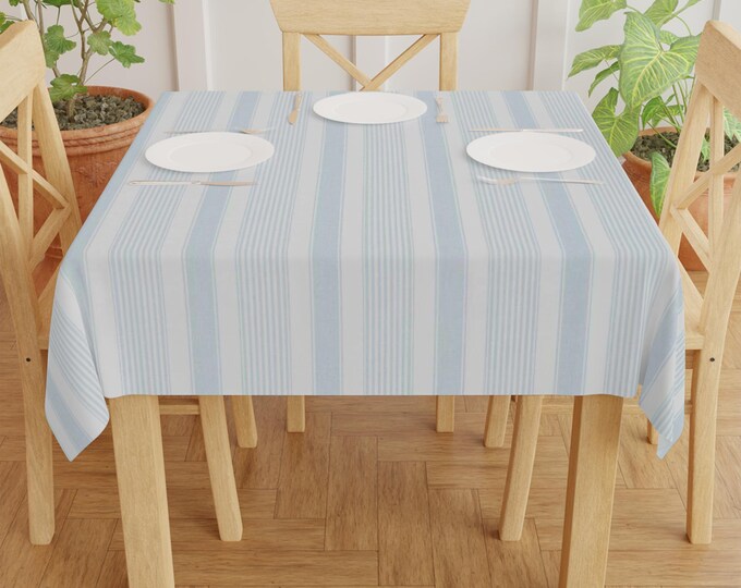 Blue Stripe Tablecloth | Light Coastal Stripe Table Linen