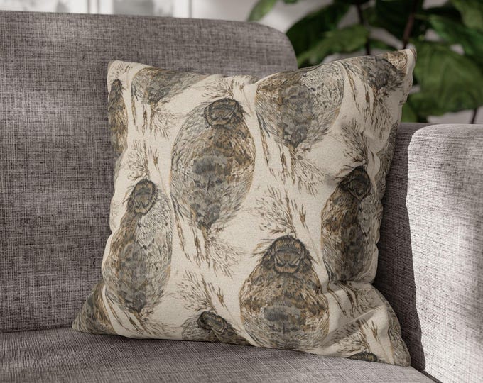 Abstract Gamebird Feather Pattern Throw Pillow | Neutral Textured Canvas Accent Cushion (18"x18")