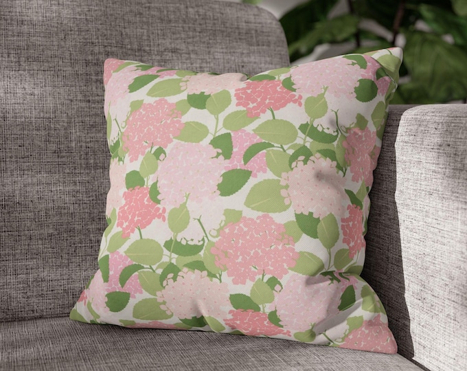 Pink & Green Botanical Throw Pillow 18x18 | Vintage Floral Garden Accent Pillow