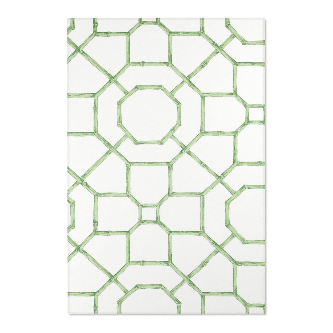Preppy Trellis Area Rug 4x6 | Green Ivory Geometric Lattice Rug ...