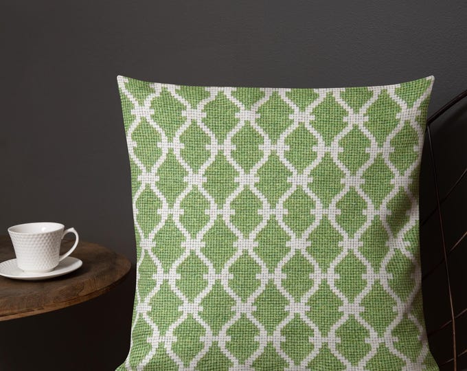 Preppy Green Trellis Throw Pillow – 18"x18" | Green & White Coordinating Home Accent