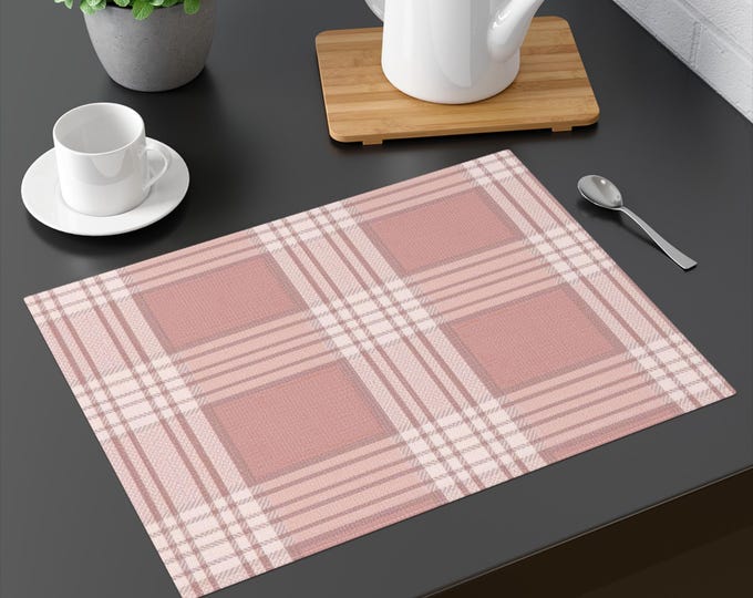 Pink Plaid Placemat | Checkered Table Placemat, Rustic Farmhouse Dining