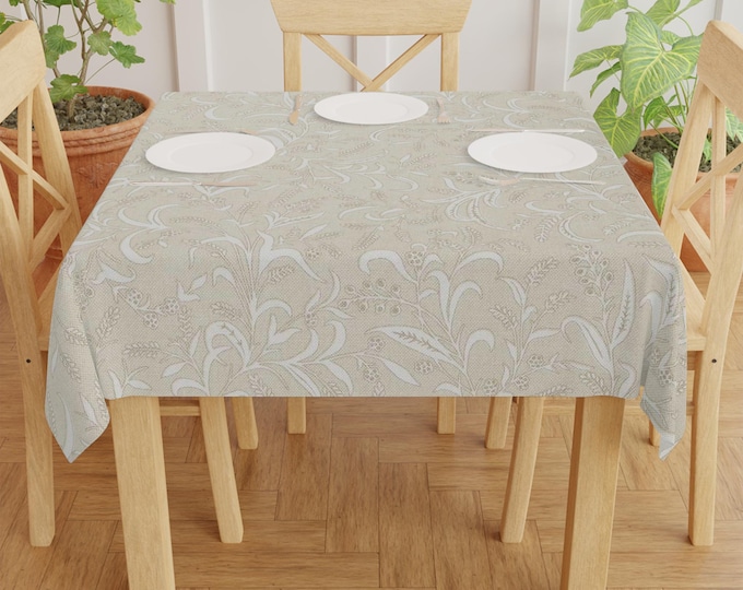 Beige Marble Swirl Tablecloth | Square Tablecloth, Neutral Floral Pattern
