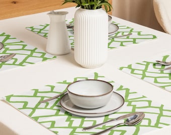 Green & White Geometric Placemats (Set of 4) | Preppy Coastal Table Decor
