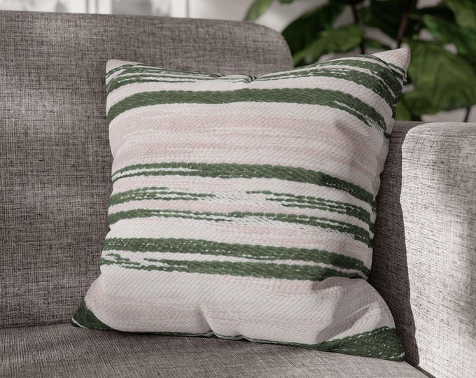 Green & Blush Stripe Throw Pillow – 18"x18" | Preppy Coastal Accent