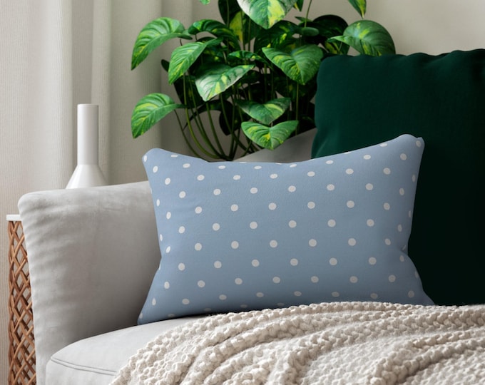 Blue Polka Dot Lumbar Pillow | Spun Polyester