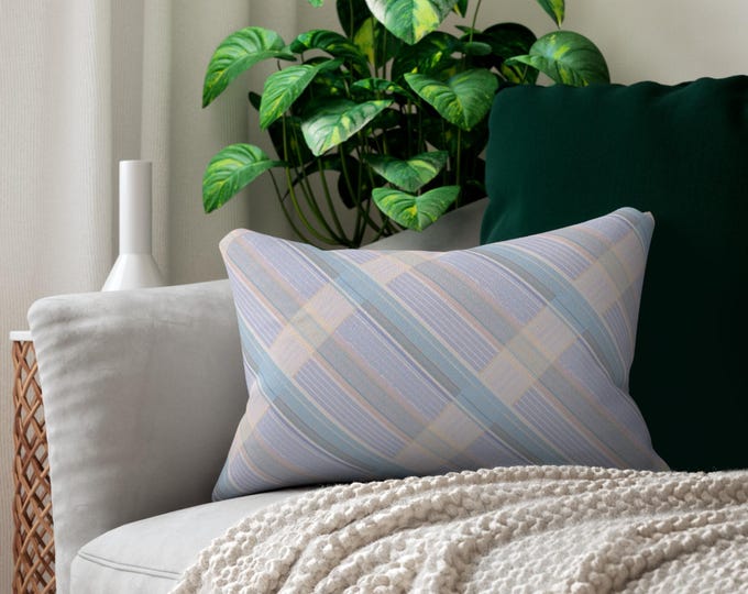 Pastel Plaid Lumbar Pillow | Blue Stripe Throw Pillow