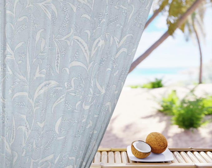 Light Blue Floral Swirl Curtains | Window Curtain Panel