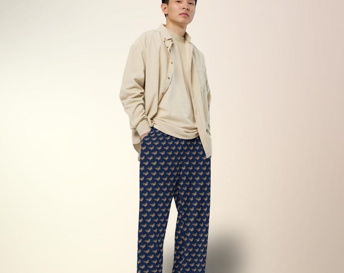 Mallard Reserve Newport Navy Duck Print Wide-Leg Lounge Pants | Heritage Prep Pajama-Style Trousers | Unisex Luxe Comfort