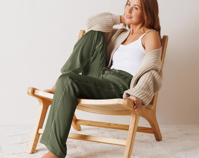 Evergreen Estate Luxury Solid Pajama Pants – Silky Relaxed Fit Women’s Lounge Pants | Coastal Preppy Sleepwear | Estate Style Nightwear