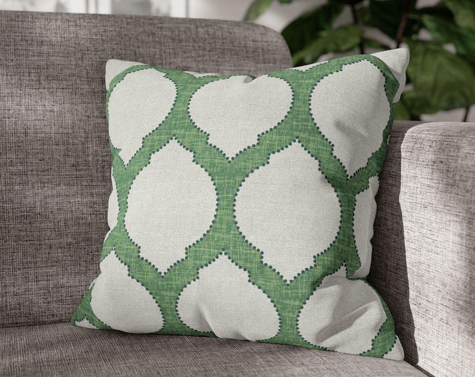 Preppy Trellis Throw Pillow 18x18 | Green Ivory Geometric Pillow Cover | Coastal Classic Accent Cushion | Lattice Decor