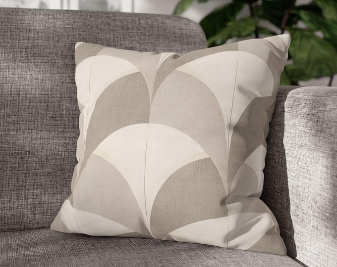 Neutral Geometric Fan Pattern Throw Pillow | Square Poly Canvas Accent Cushion (18"x18")