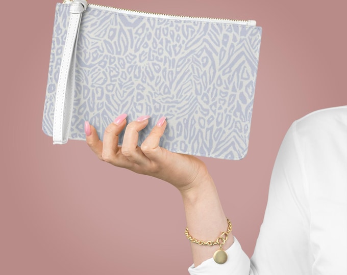 Soft Blue Leopard Print Clutch Bag | Animal Pattern Wristlet