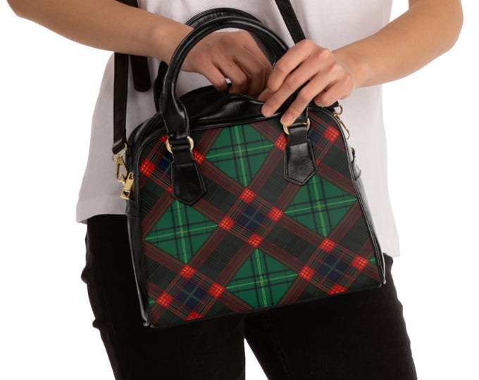 Green and Red Plaid Shoulder Handbag | Tartan Pattern Purse
