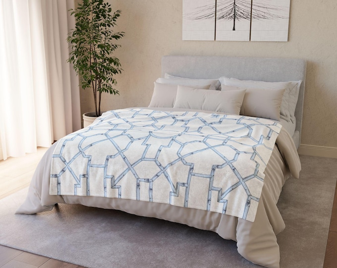 Preppy Trellis Throw Blanket 50x60 | Soft Neutral Coastal Blanket, Coordinating Home Decor
